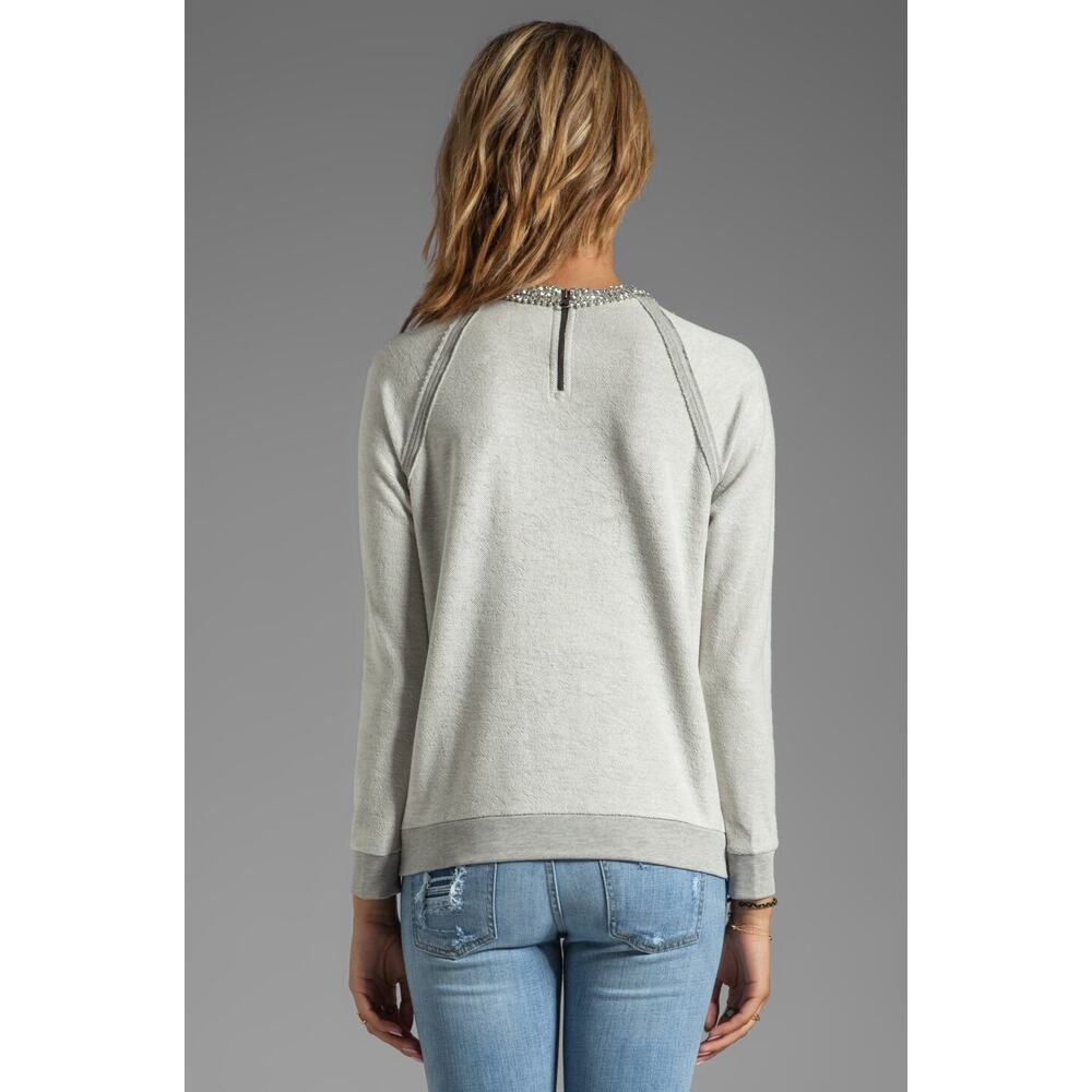 Haute Hippie Crystal Herringbone Neck Sweatshirt Light Heather Grey M NWOT - Picture 9 of 10